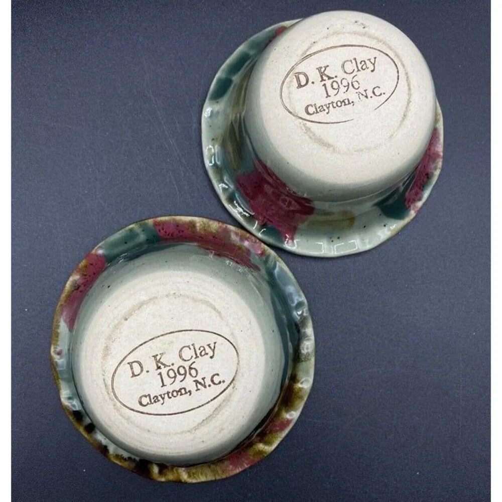 DK Clay 1996 Trinket Dish Salsa Dipping Sauce Bowl Pottery Drip Glaze Lot 2 A